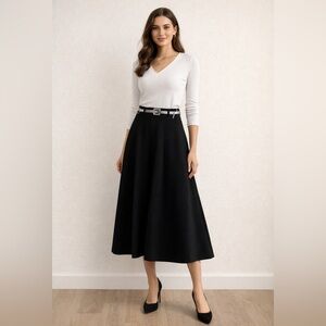 Black A-Line Midi Skirt with Belt – Size S